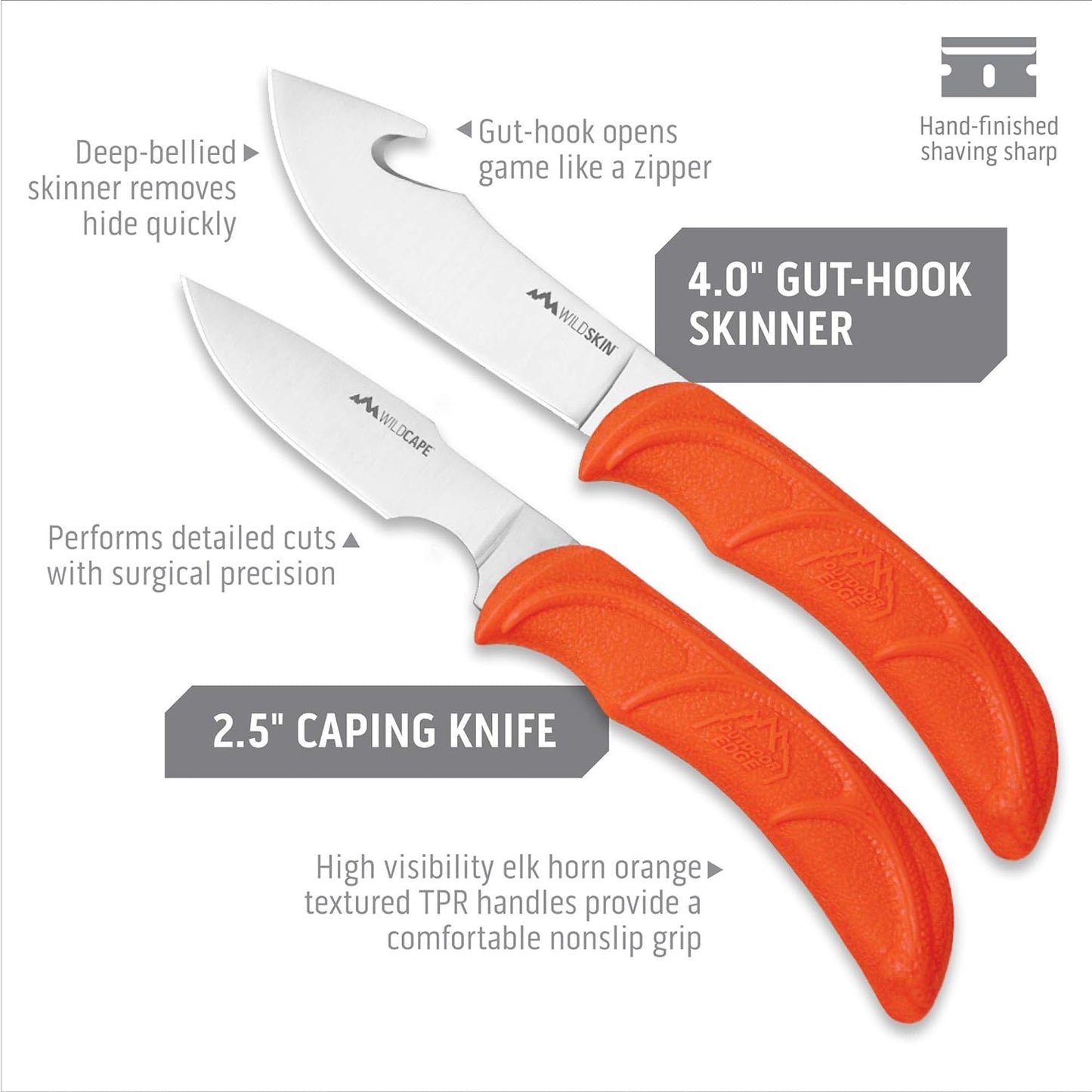 OUTDOOR EDGE WildPak, 8-Piece Field to Freezer Hunting & Game Processing Knife Set with Caping Knife, Gut-Hook Skinner, Boning/Fillet Knife, Wood/Bone Saw, Spreader, Gloves, and Hard-Side Carry Case