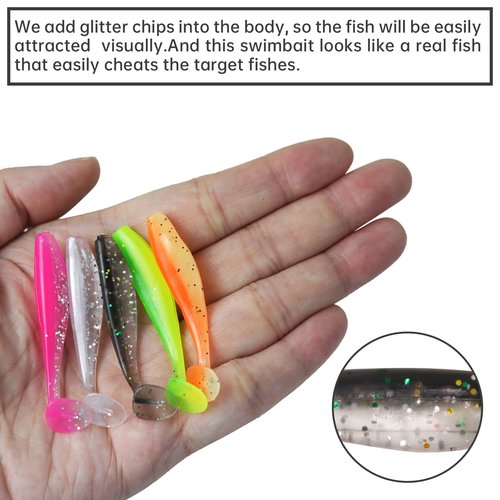 MAFIMOEA 50 Pcs Soft Fishing Lures Plastic Paddle Tail Swim Baits Kit for Bass Fishing 5 Mixed Colors Fishing Gear and Equipment (Mixed Colors)