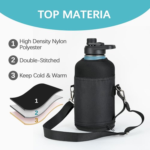 RAYMYLO Water Bottle Holder Carrier Bag Crossbody with Adjustable Shoulder Strap, 64 128 oz Sports Water Bottle Sleeve Accessories for Biking Hiking Travelling Camping, Black