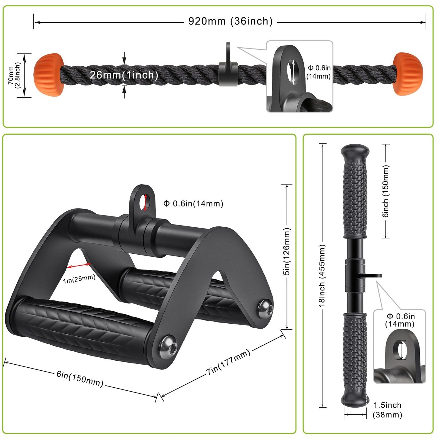 SELEWARE Cable Machine Attachments Set LAT Pulldown Attachments Cable Machine Accessories for Home Gym Weight Workout Tricep Rope Double D Row Handle V Bar Handle Pull Down Bar Straight Bar