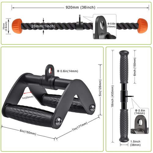 SELEWARE Cable Machine Attachments Set LAT Pulldown Attachments Cable Machine Accessories for Home Gym Weight Workout Tricep Rope Double D Row Handle V Bar Handle Pull Down Bar Straight Bar