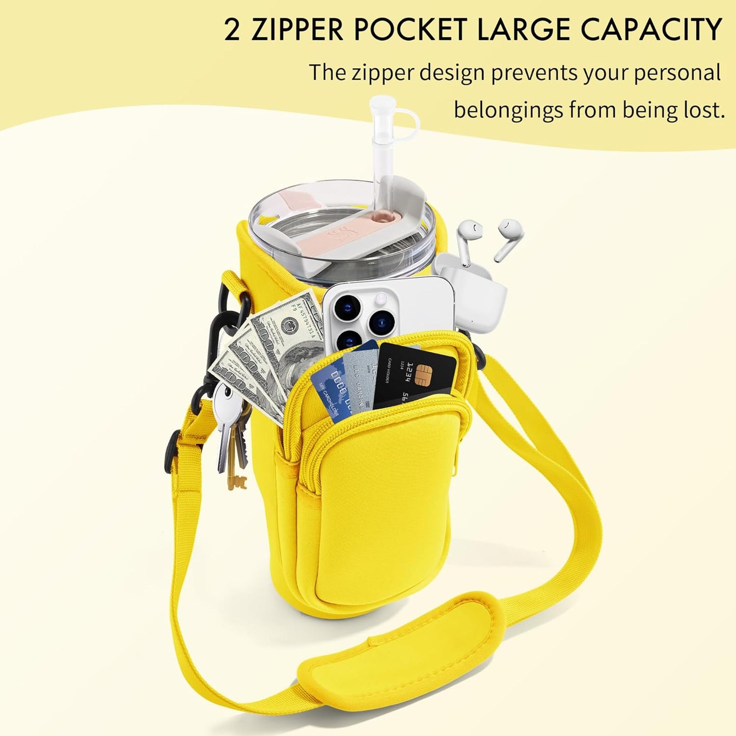 Water Bottle Carrier Bag for Stanley Cup 40/30 Oz | Adjustable Strap & Phone Pocket