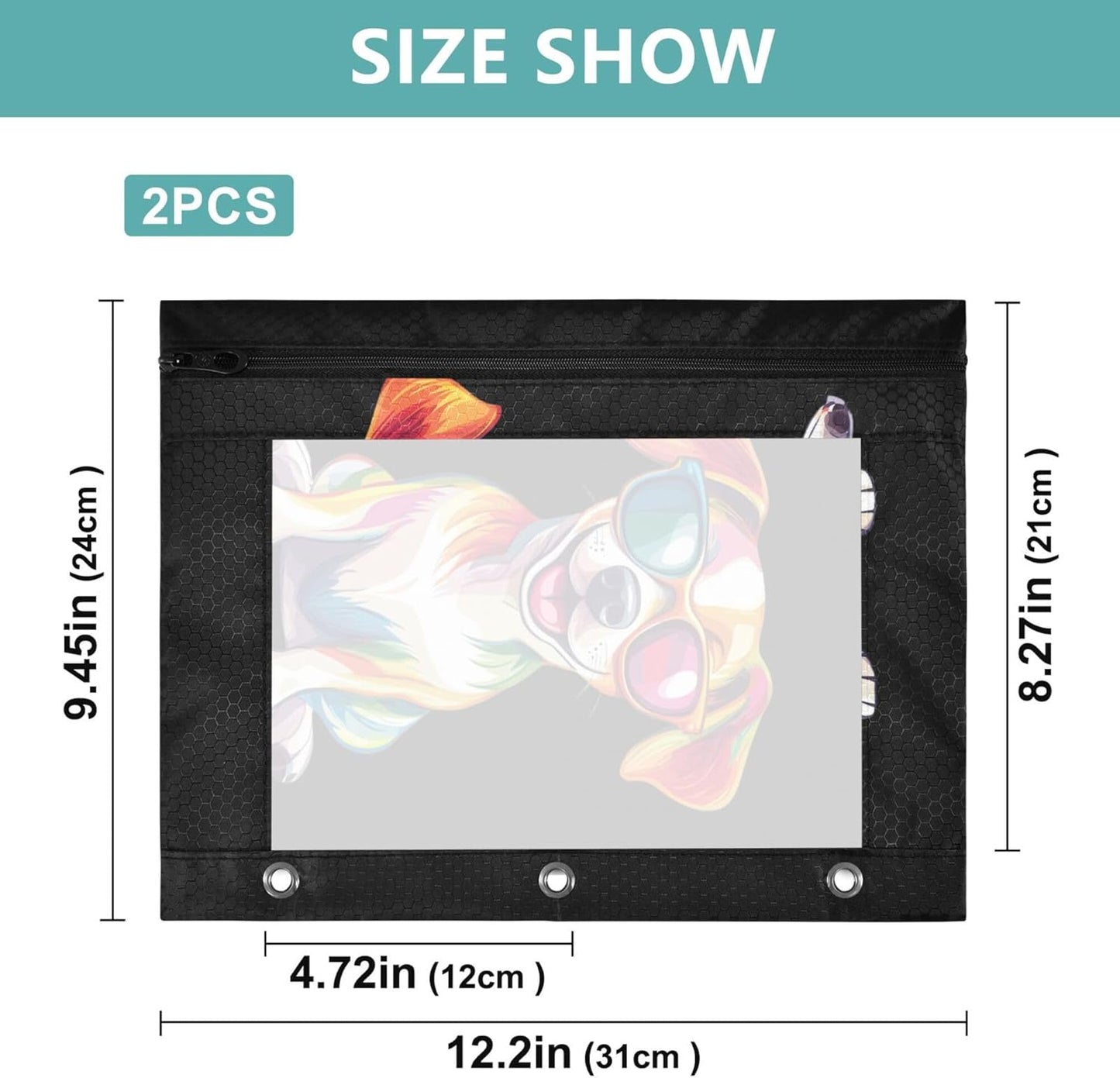 Largemouth Bass Fish 2 Pack 3 Ring Binder Pocket A4 Size Binder Pouches Clear PVC Loose Leaf Folder Sleeves Storage Bags for Files, Documents
