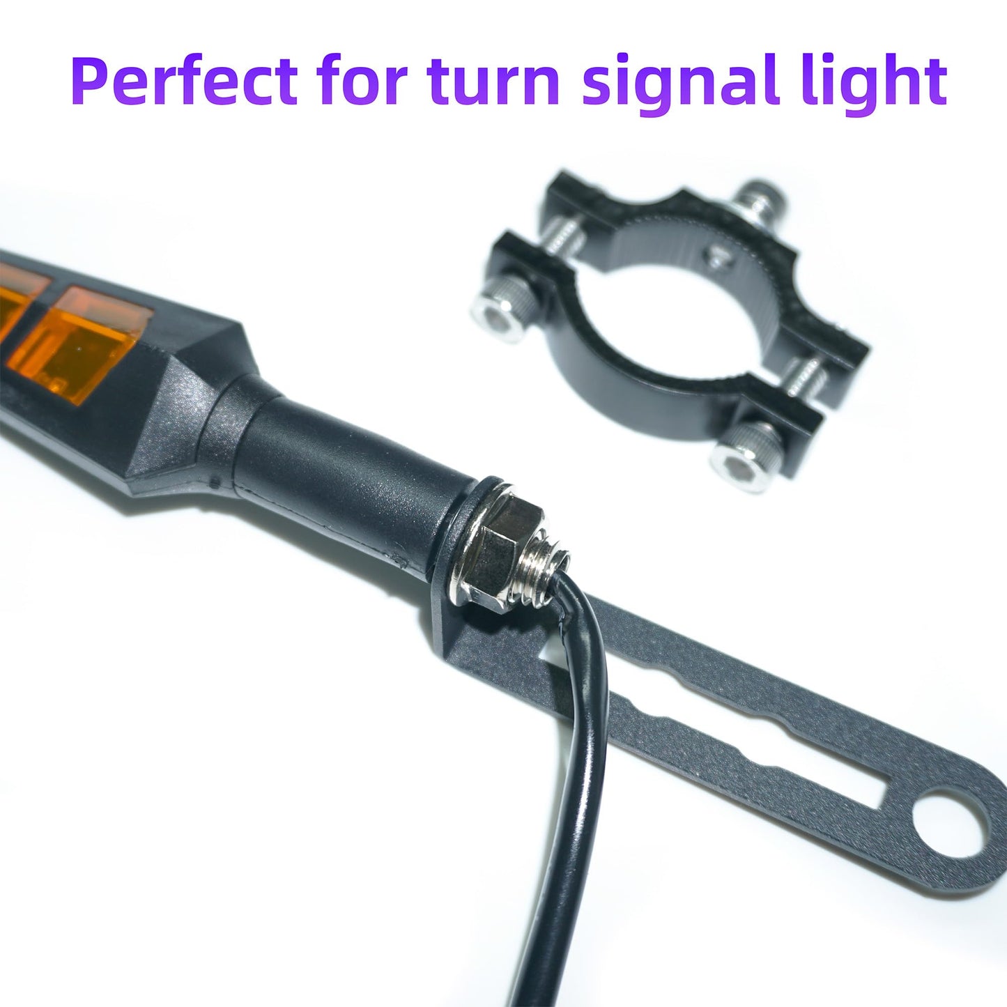 10mm Motorcycle Turn Signal Bracket, 4pcs Universal Bicycle Indicator Lamps Pipe Clamp Light Black Metal Turn Signal Bar Mounts Brackets Holder Accessories