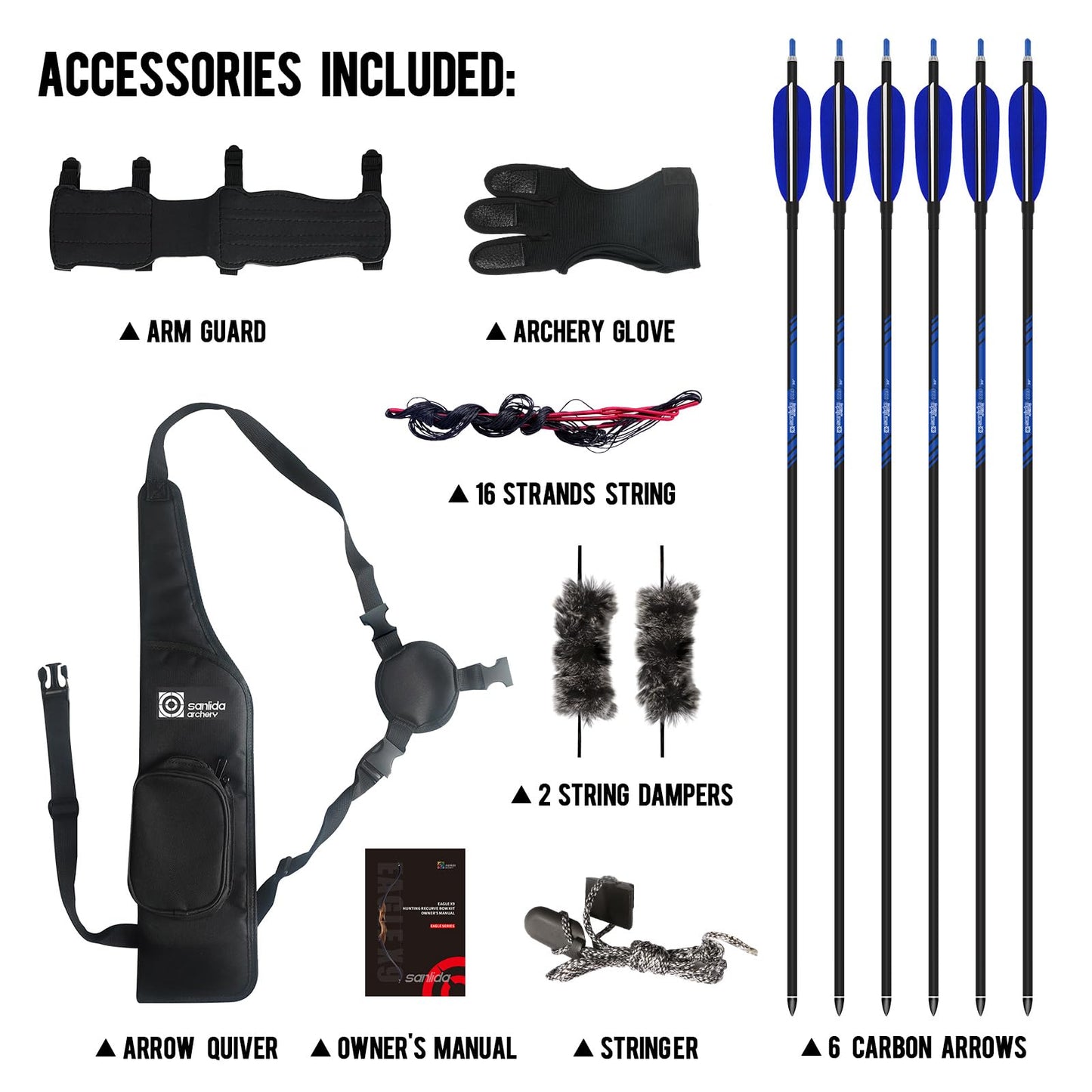 Sanlida Eagle X9 New 58” RTH Standard Hunting Recurve Bow and Arrow Set for Adults and Hunters, Wooden Takedown Recurve Bows Package for Outdoor, Hunting and Practice (35 Lbs, Right Hand)