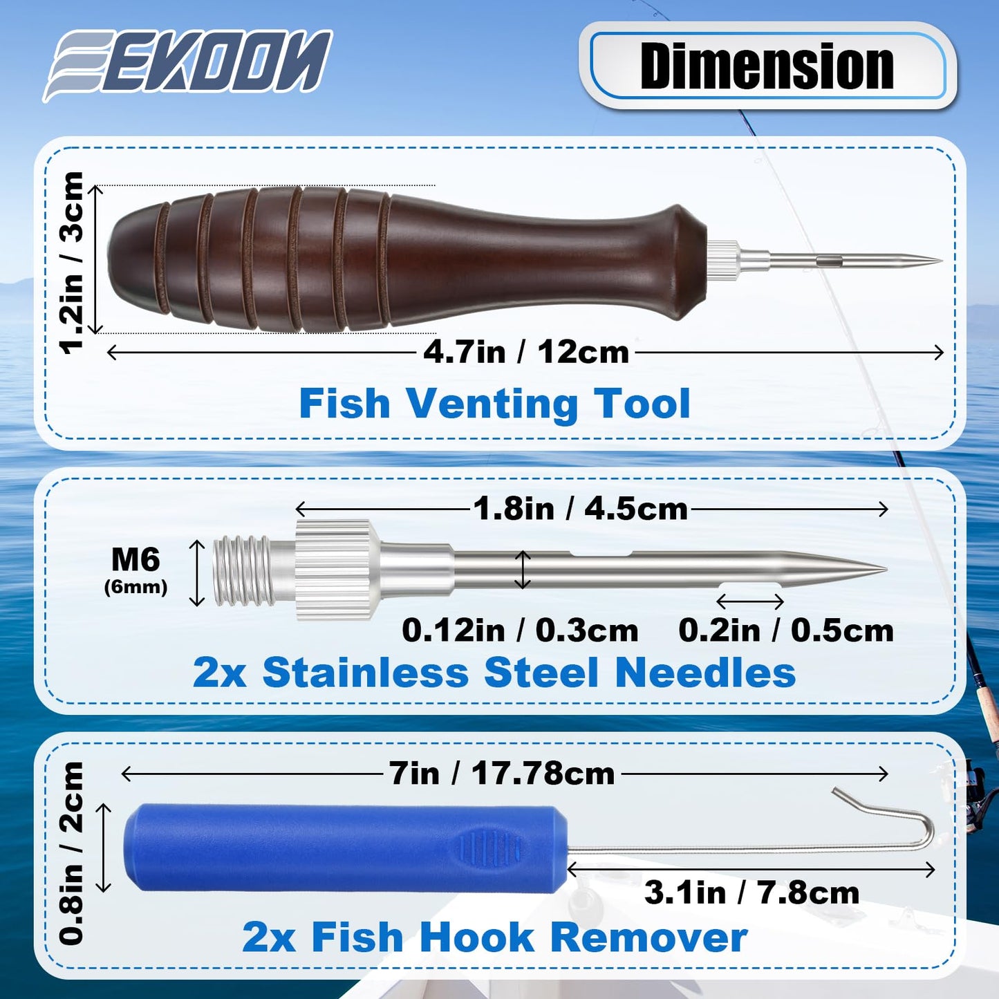 Feekoon Fish Venting Tool, Venting Kit for Deep Sea Fish with Hook Remover and Stainless Steel Needle, Fishing Tackle for Saltwater Fishing Release and Return(5 Pcs)