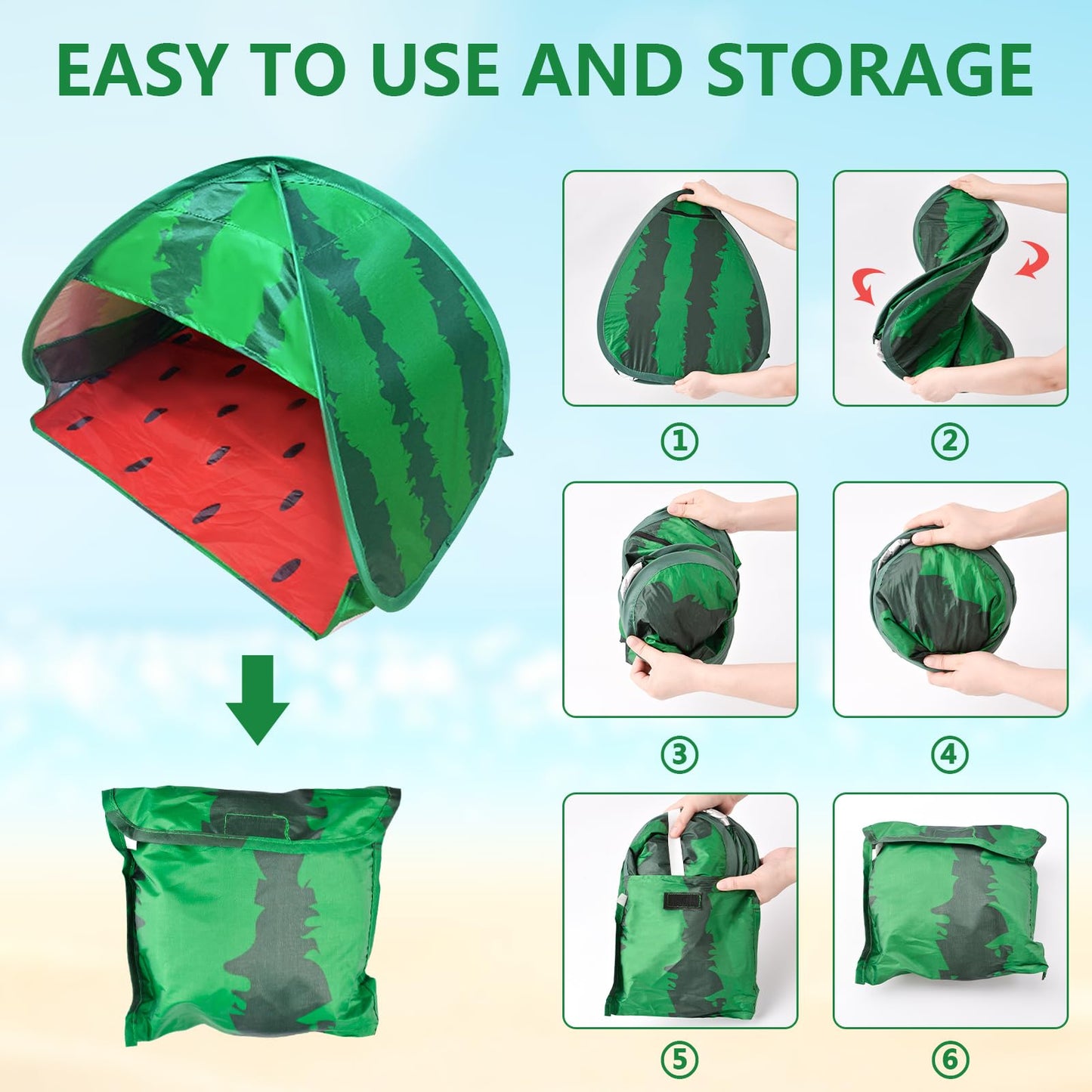HACRAHO Dog Beach Tent Sun Shelter, 1 Pack Watermelon Portable Automatic Pop-up Sun Shelter Tent Instant Sun Shade Canopy for Puppy Small Pets, L