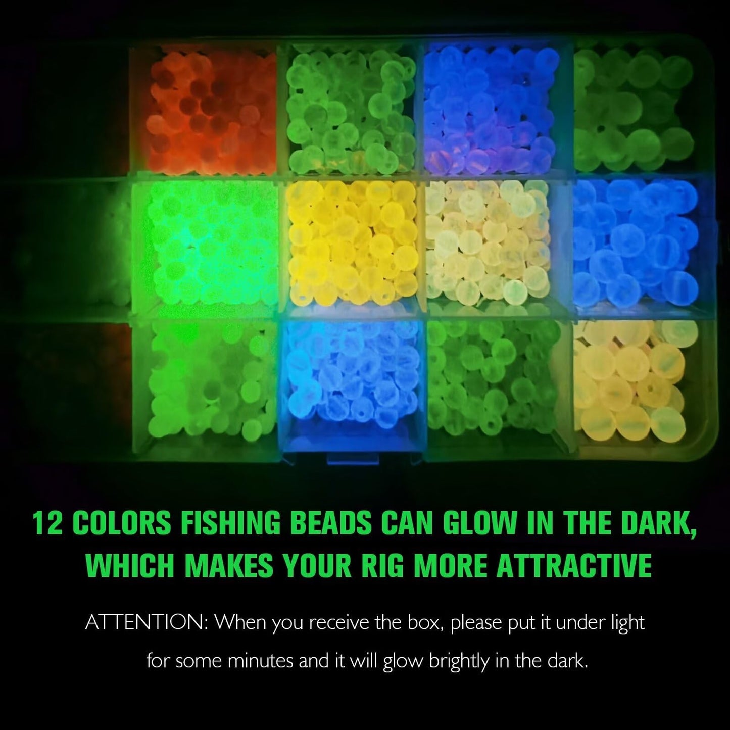 Dovesun Fishing Beads Fishing Line Beads Glow in Dark Fishing Beads for Saltwater Colorful Floating Beads for Fishing Rigs Fishing Bait Eggs 12 Colors B-5mm6mm8mm/0.2in0.24in0.32in(1035pcs)