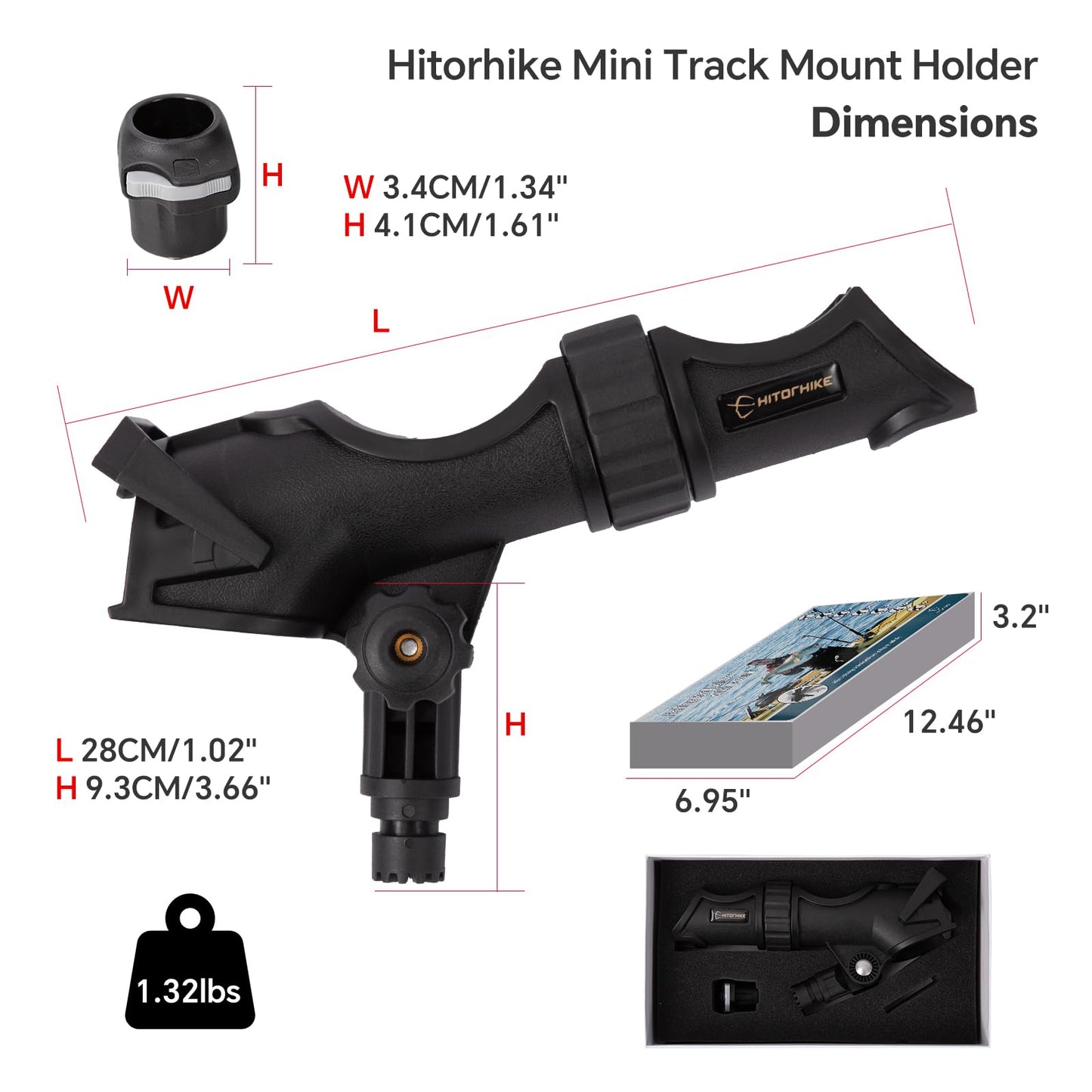 Hitorhike Fishing Rod Holder Universal Fit Kit with Mount Allows for 360-degree Adjustment Kayak Fishing Boat Rod Holder (Fishing Rold Holder x1+Mini Track Mount x1)