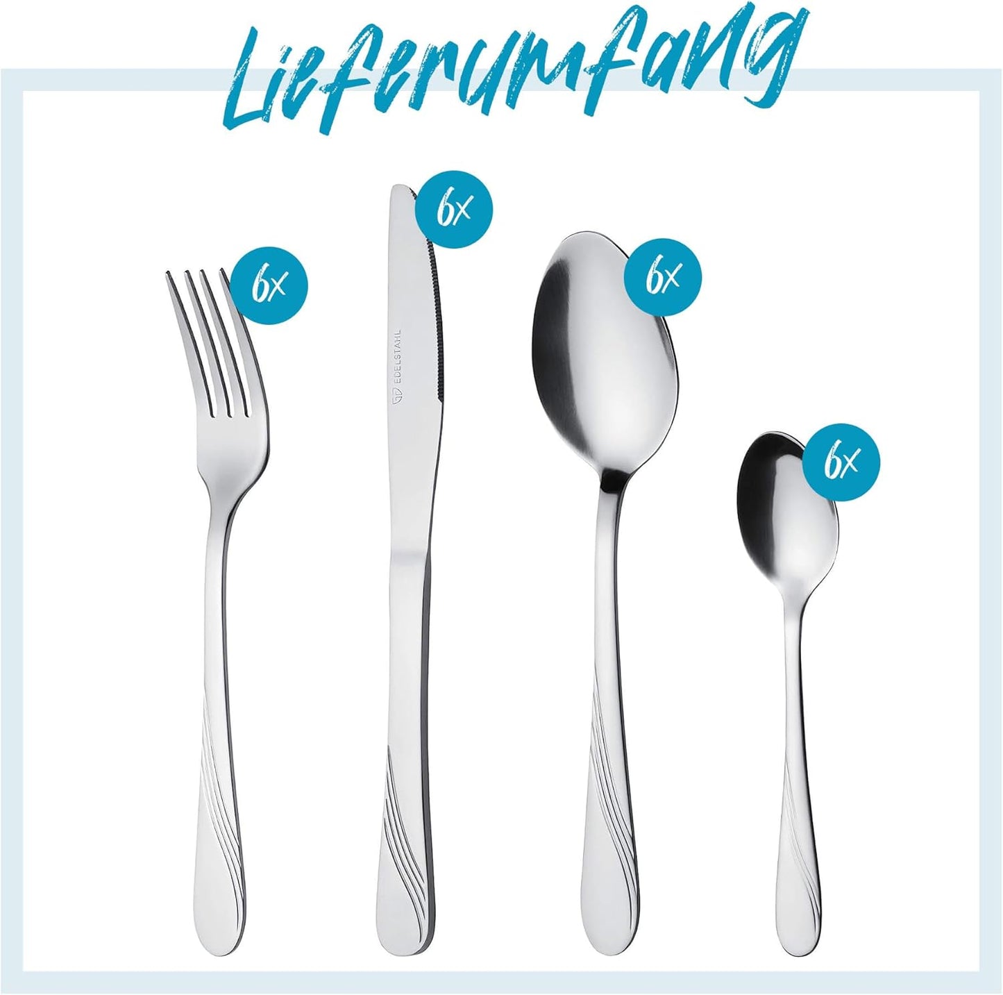 cutlery set for 6 persons made of stainless steel, table cutlery set, nickel free, stainless, hand polished, dishwasher safe - Stralsund Series