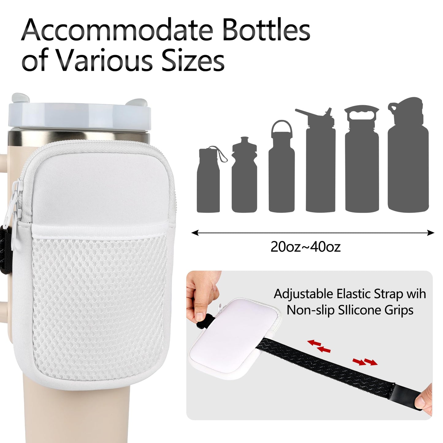 evron Water Bottle Pouch for Stanley Cup, Stanley Cup Accessories 40oz with Spacious Opening Mesh Pocket Fit for Most Mobiles,Gym Accessories Slip Proof Elastic Armband Tumbler Pouch