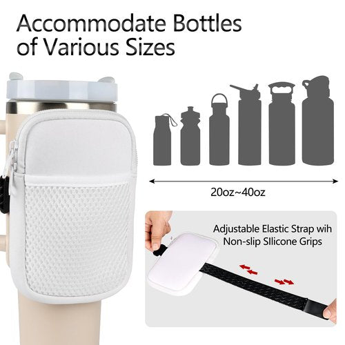 evron Water Bottle Pouch for Stanley Cup, Stanley Cup Accessories 40oz with Spacious Opening Mesh Pocket Fit for Most Mobiles,Gym Accessories Slip Proof Elastic Armband Tumbler Pouch