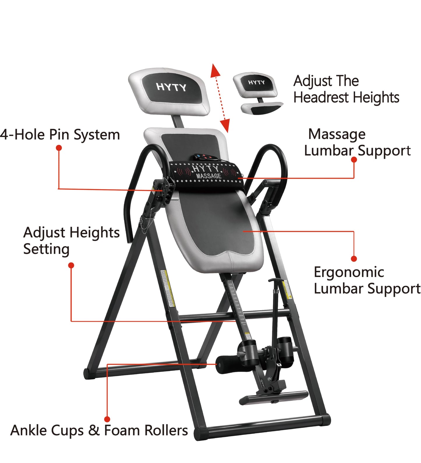 HYTY Massage Inversion Table for Back Pain Relief - Back Stretcher Machine with Adjustable Headrest, Foldable Design, Back Inverter/Strength Training, 300 Lbs Capacity
