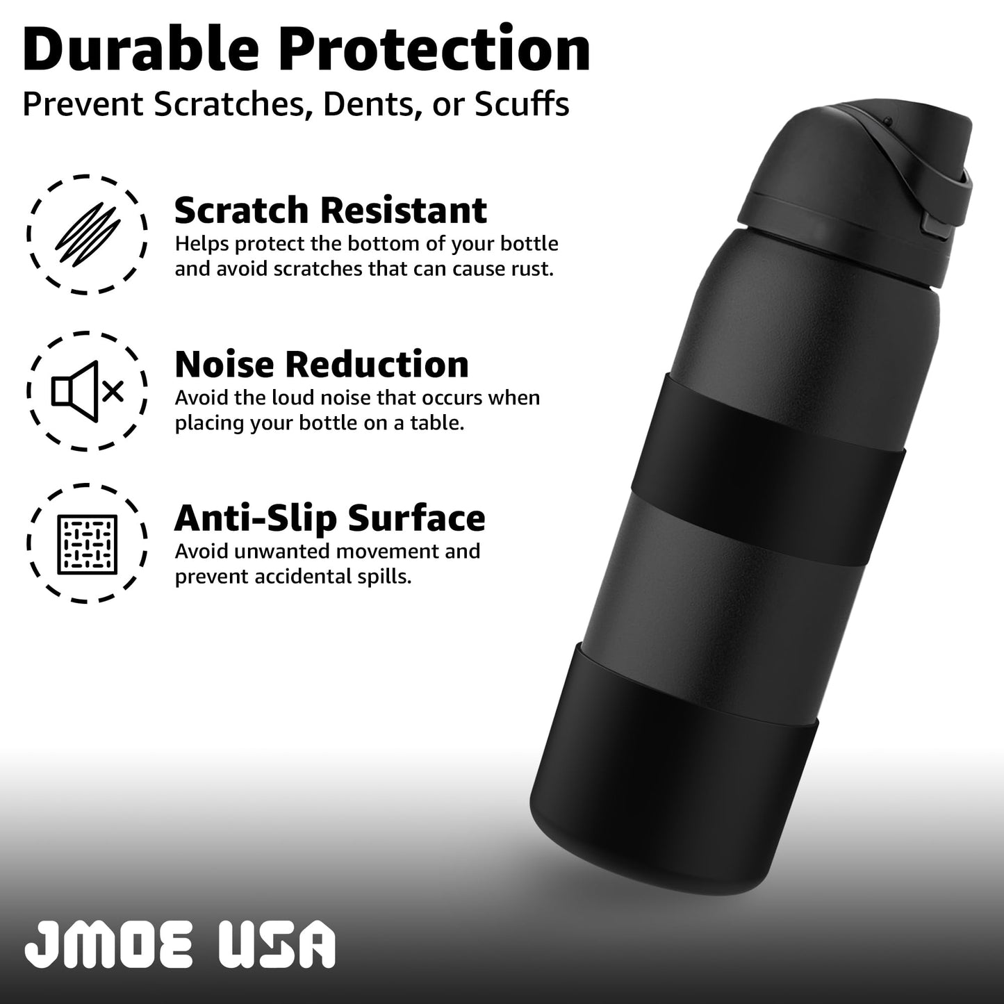 Jmoe USA Silicone Boot Sleeve + Hand Grip for Owala 40oz Water Bottle | BPA Free & Food-Grade Silicone Rubber | Protective Anti-Slip Bottom Bumper Cover | Protects Against Dents & Scratches (Black)