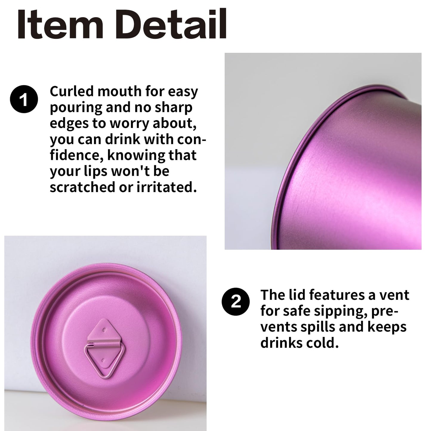 COMTAI Titanium Camping Pot Mug 15oz (420ml) with Lid and Foldable Handle – Ultralight Camping Cup for Hiking, Backpacking, Outdoor Cooking, Purple
