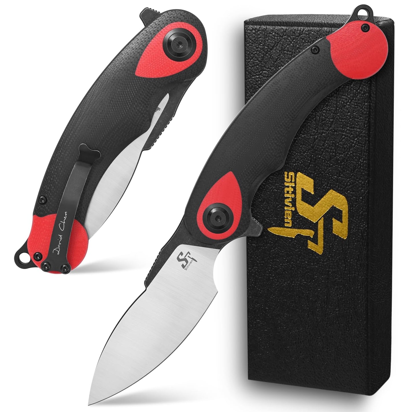 Sitivien ST157 Pocket Folding Knife,Sandvik 14C28N Steel Blade with G10 Handle,Chinese Zodiac Series EDC Tool Knifes for Outdoor Camping Hiking Survival Fishing(Red) … … …