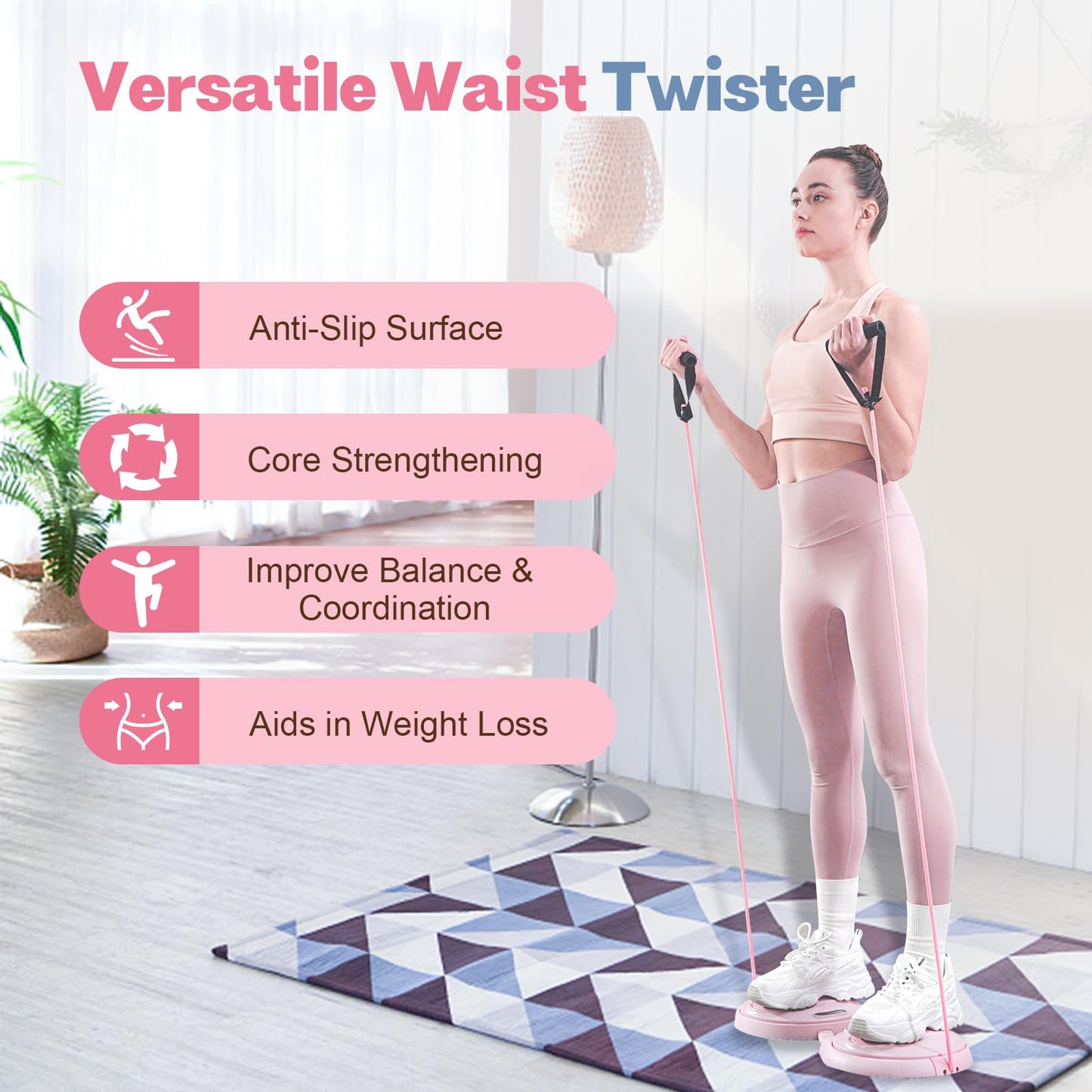 kisnbld Ab Twister Board, Waist Twister Machine with Resistance Bands, Waist Twisting Disc for Core & Ab Exercise, Foot Massage, Ideal for Slimming Workout