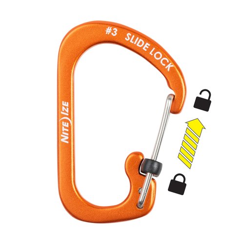 Nite Ize Aluminum SlideLock Carabiner - Daily Use & Lightweight Carabiner - Compact Aluminum Carabiner with Lock - Versatile Rectangular Carabiner - Size 3, Orange (4 Pack)
