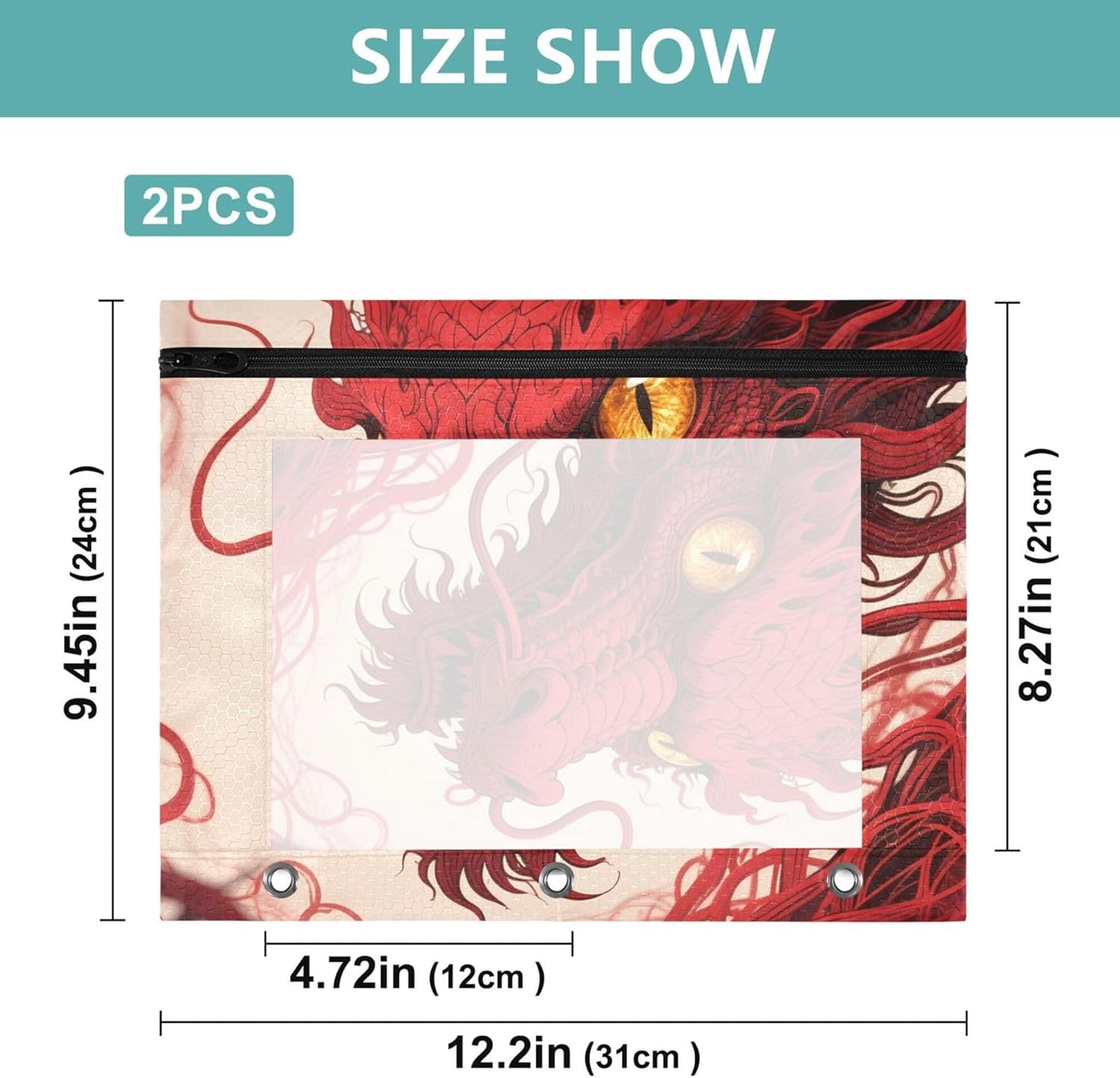 Largemouth Bass Fish 2 Pack 3 Ring Binder Pocket A4 Size Binder Pouches Clear PVC Loose Leaf Folder Sleeves Storage Bags for Files, Documents