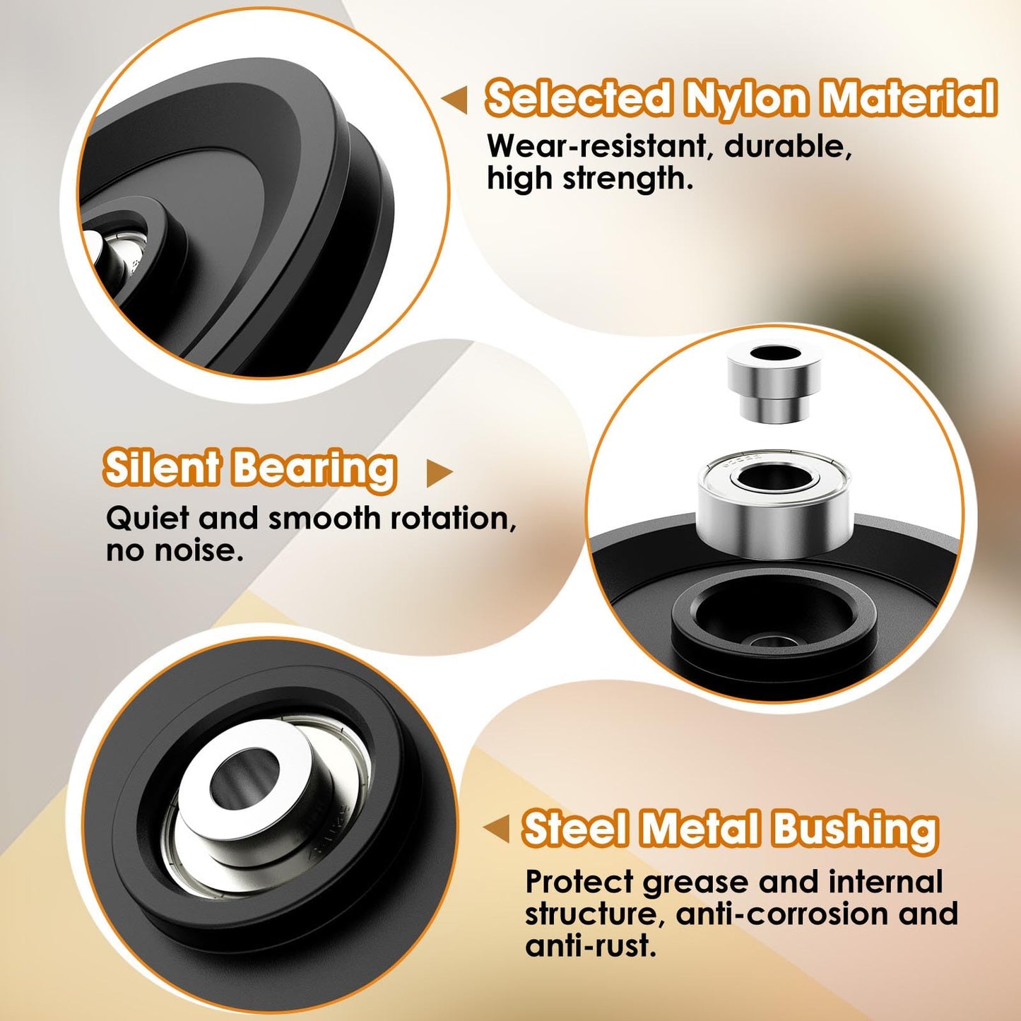 Anobeyi 114mm/4.5" Universal Nylon Bearing Pulley System, Gym Workout Cable Pulley Wheel & Weight Attachment Replacementfor Home Gym, Pulldown Smith Machine, Garage Lifting Equipment (Black-8pcs)