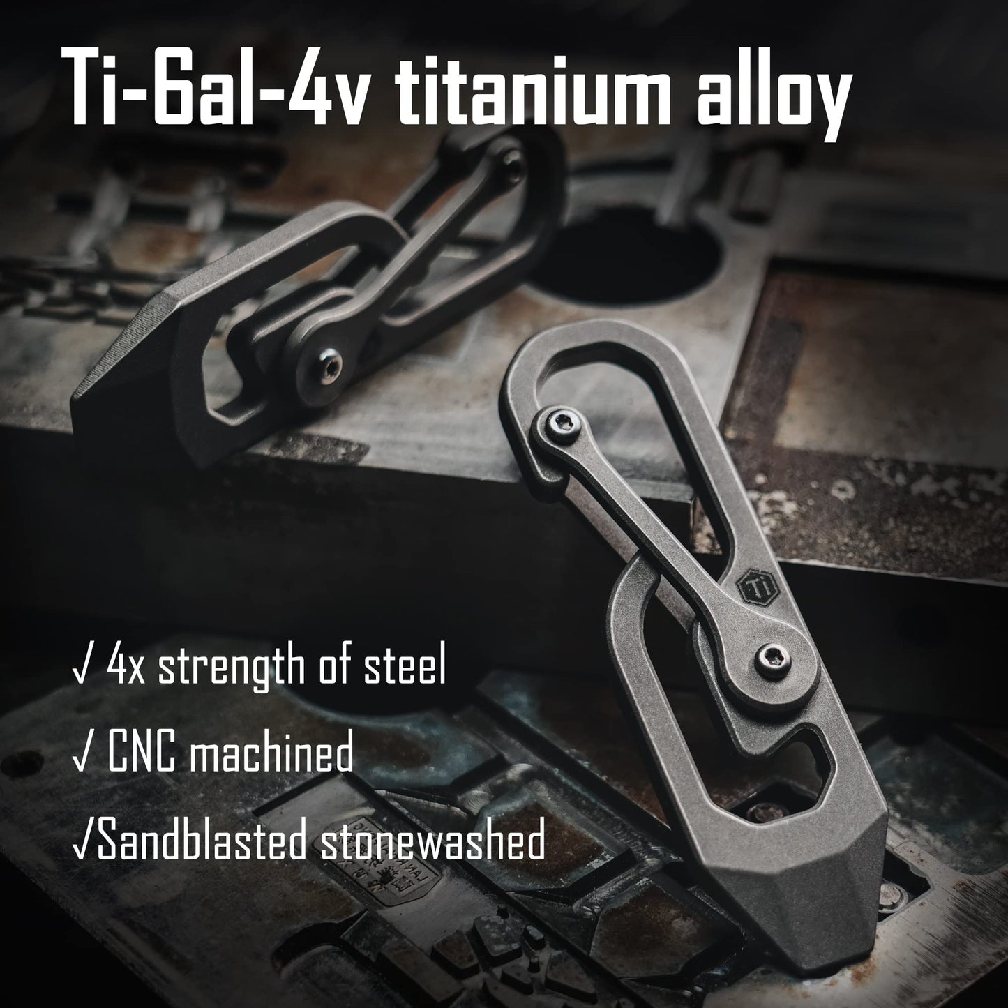 KeyUnity KU04 Titanium Carabiner Keychain Tool, Quick Release Carabiner with Pry Bar Function for Everyday Carry
