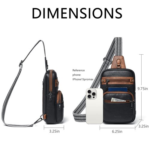 Shrrie Sling Bag For Women Men 5 Pockets Crossbody Bags Faux Leather Cross body Fanny Pack Sling Backpack Daypack for Daily Use Travel