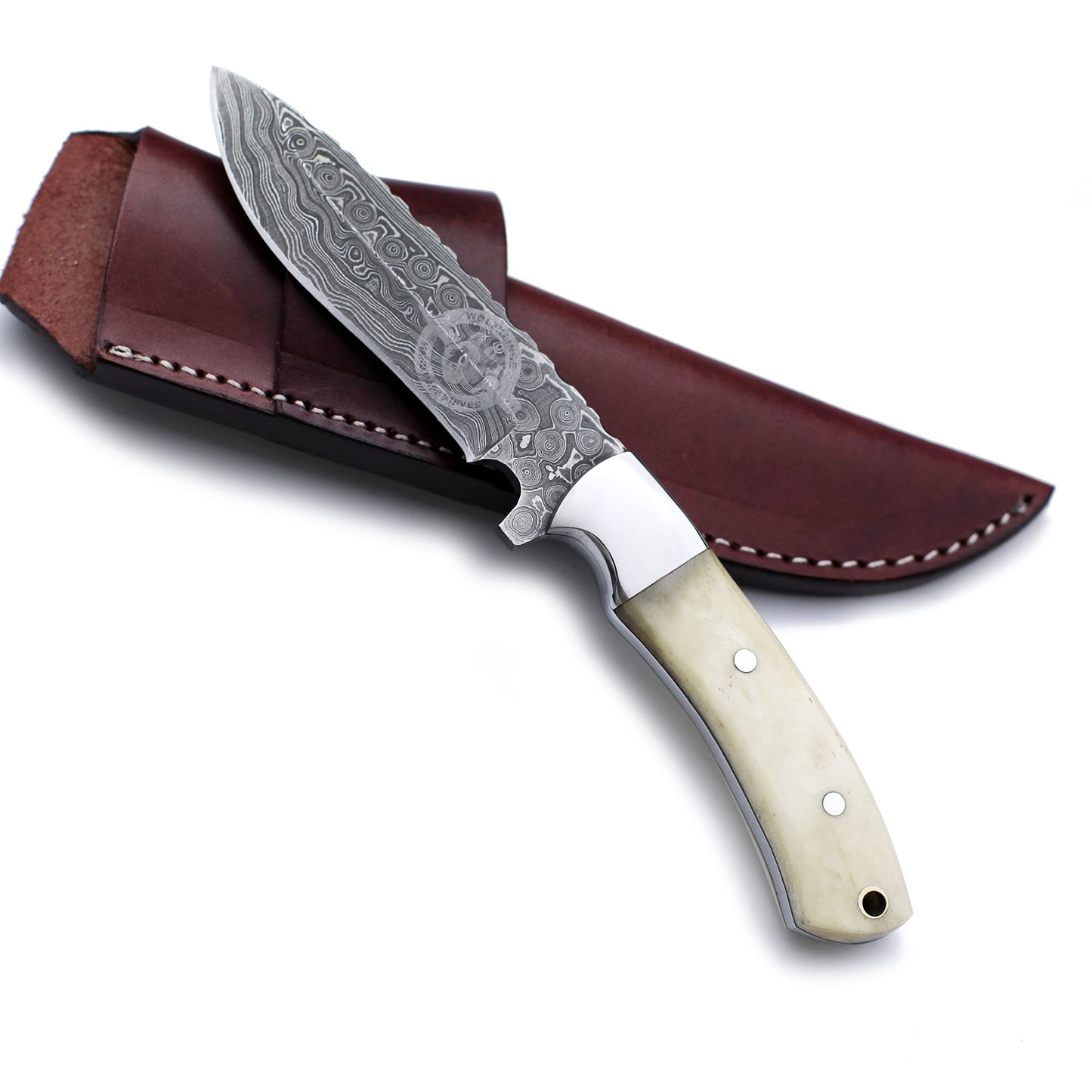 WolfKlinge Handmade Damascus Steel Knife Bowie for Hunting,Survival,Camping,Bushcrafting and Fishing Fixed Blade Dagger with Drop point Full Tang Micarta Handle-Cowhide-Leather Sheath - WKD-793