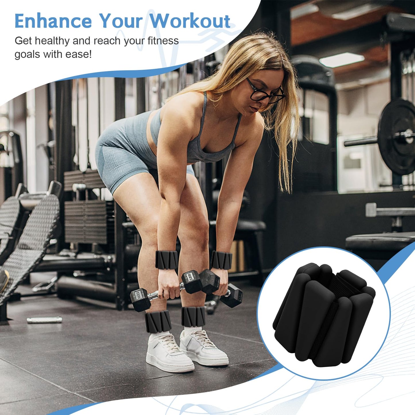 Wrist Weights Set of 2(2Lbs Each), Adjustable Silicone Workout Weights for Women and Men, Wearable Ankle/Wrist Weights Suitable for Yoga, Dance, Pilates, Pool Exercises and Jogging (Black 4lb)