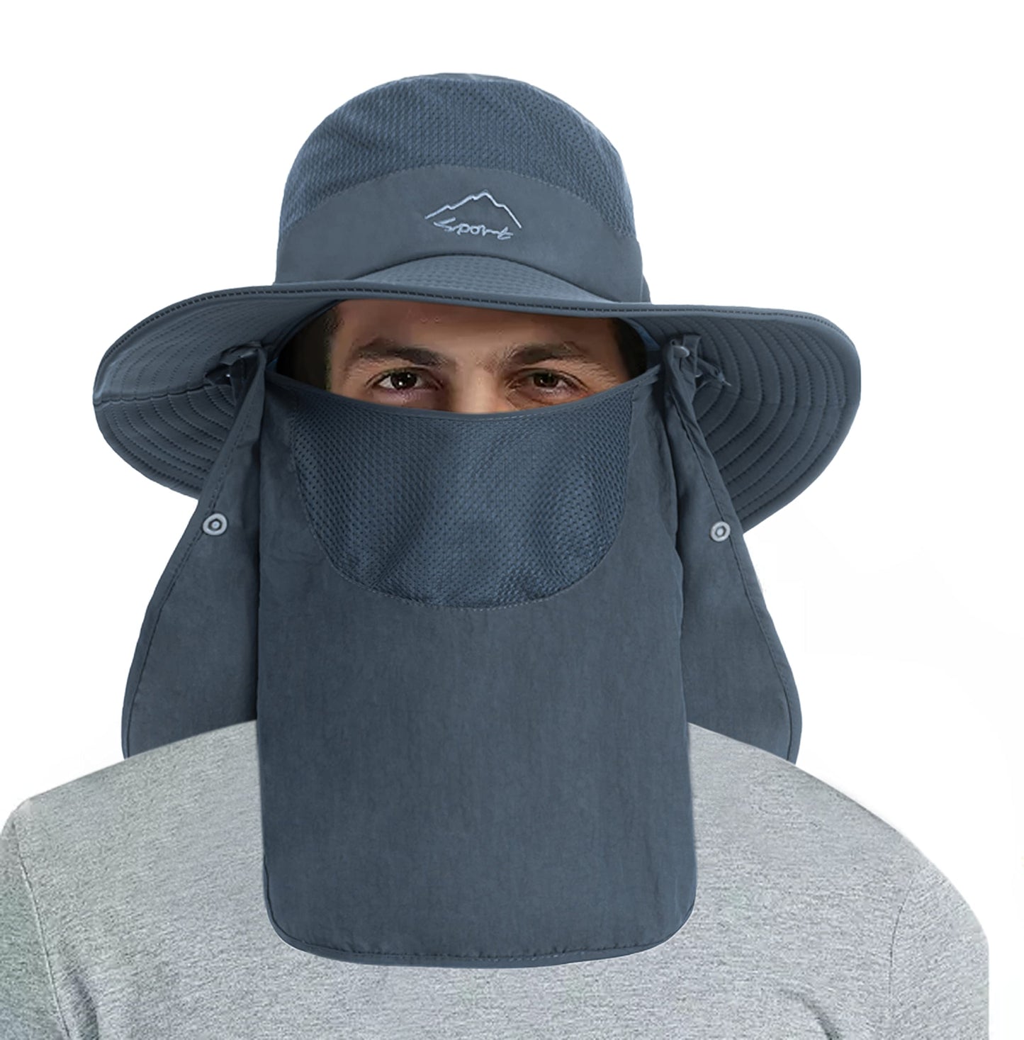 Fishing Hat for Men, Outdoor 3 in 1 Sun Hat Summer Wide Brim Safari Hat Boonie Hat with Neck Flap Dark Grey