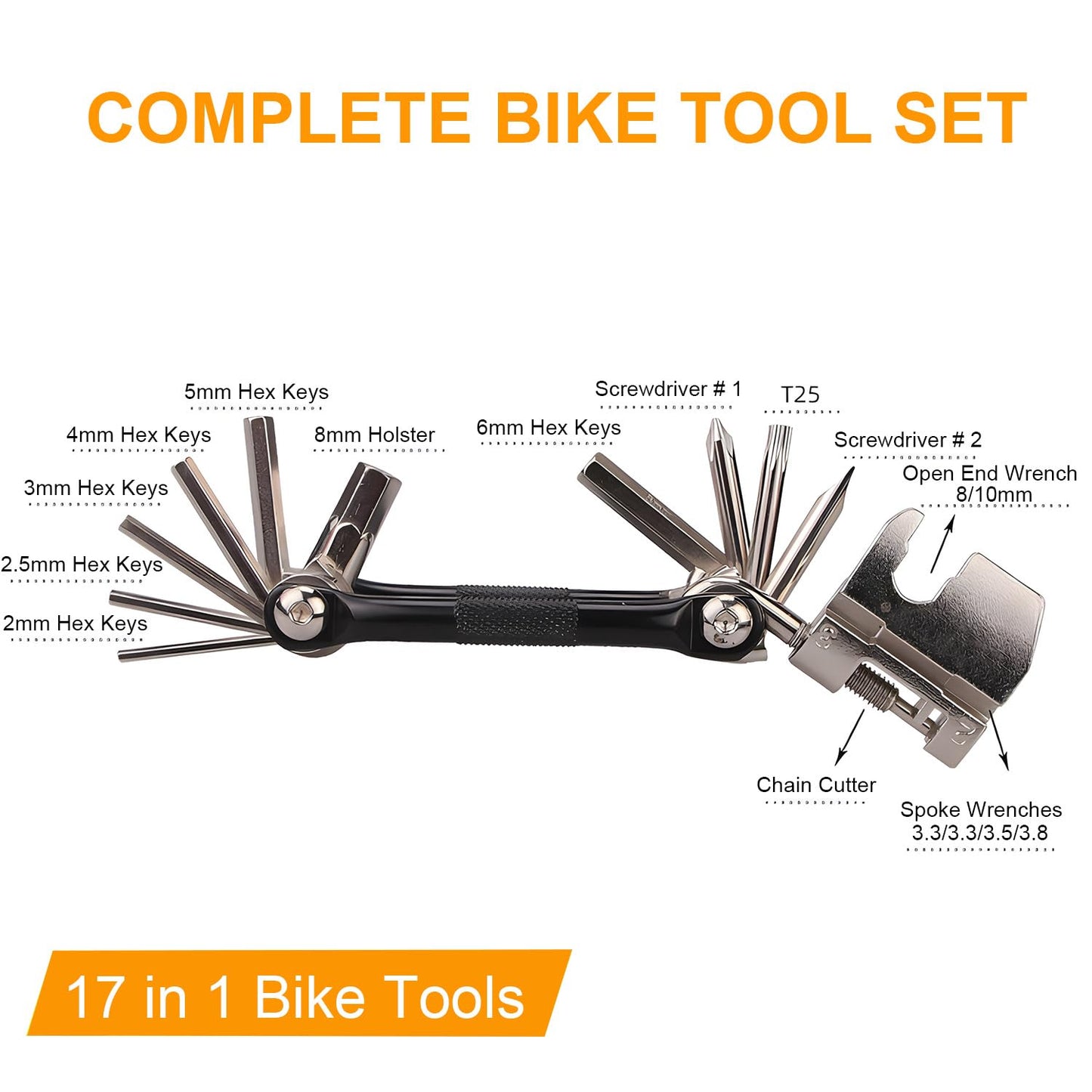 17 in 1 Bike Multi Tool Kit with Chain Breaker Ergonomic And Lightweight MTB Bike Repair Kit Motorcycle Accessories Stainless Steel
