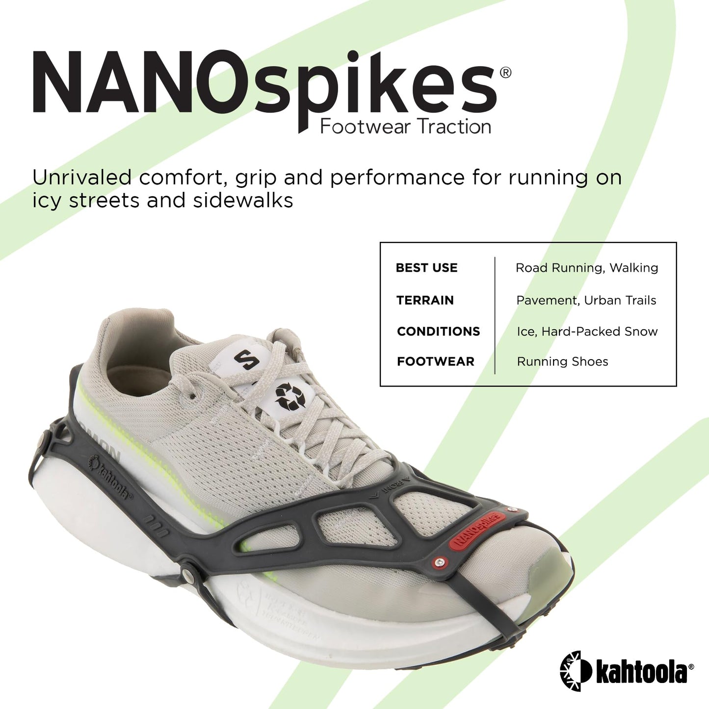 Kahtoola NANOspikes Footwear Traction for ICY Winter Road Running & Walking - Charcoal - Large