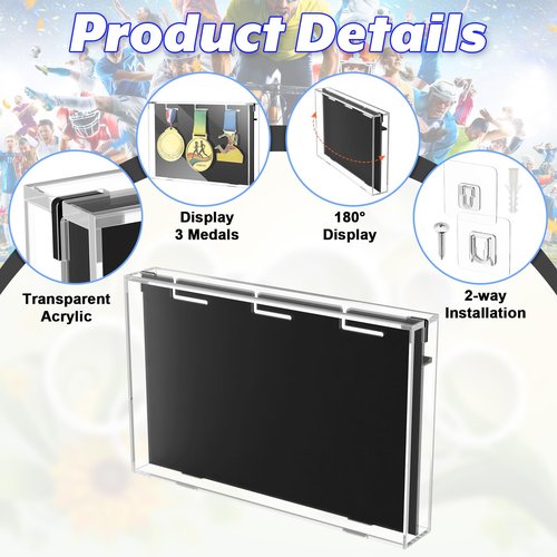 Cosmos Acrylic Medals Display Case, 3-Medal Wall Mounted Display Box Award Organizer Frame for Sports Medals, Military Ribbons & Marathon Badges, Athletic Trophy Showcase, Shadow Box, Memorabilia