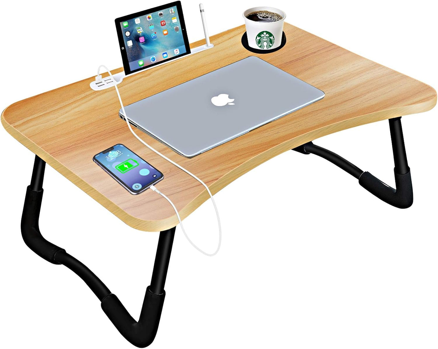 Laptop Bed Desk,Portable Foldable Laptop Lap Desk Tray Table with USB Charge Port/Cup Holder/Storage Drawer,for Bed/Couch/Sofa Working, Reading