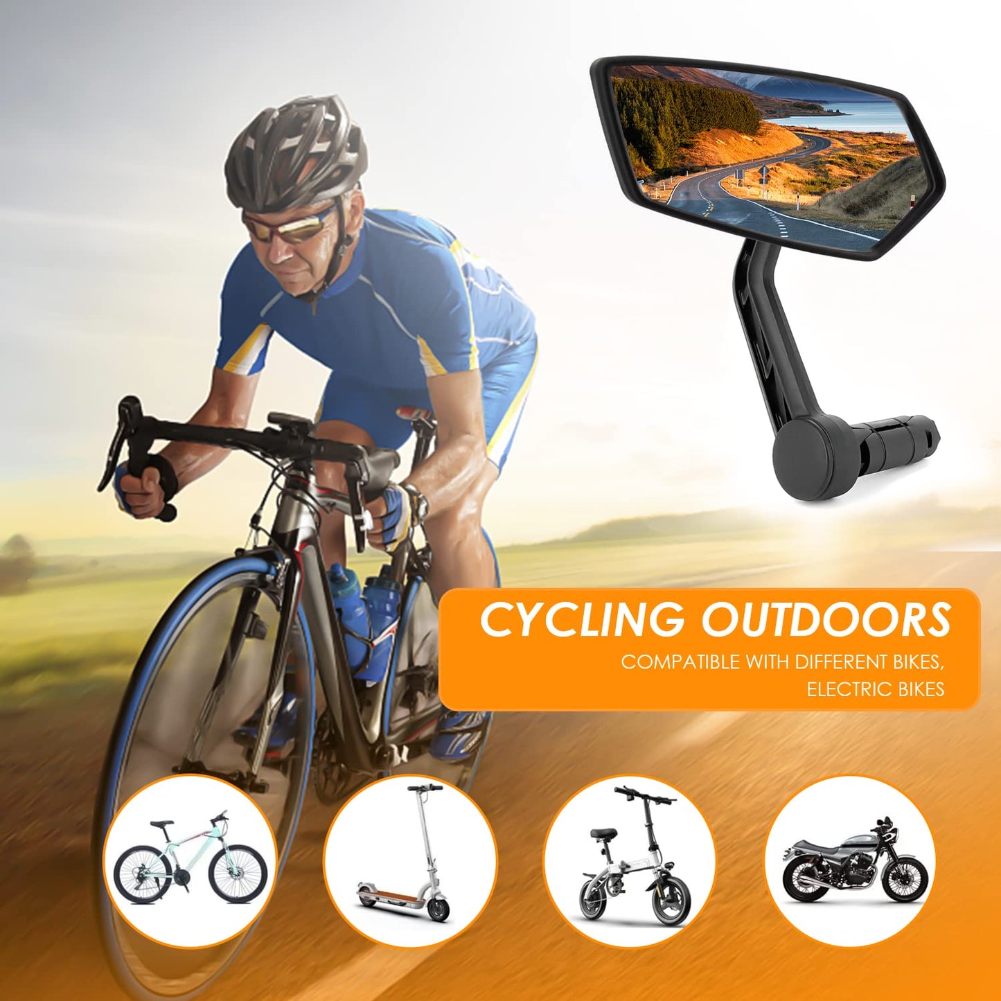 Arkham Bike Mirror for 0.59-0.65" Diameter Handlebar HD Bar End Bicycle Mirror Thickened Auto-Grade Glass for Handlebar Rearview Mirror Essential Bike Tool for Bicyclists E-Bike (Left)