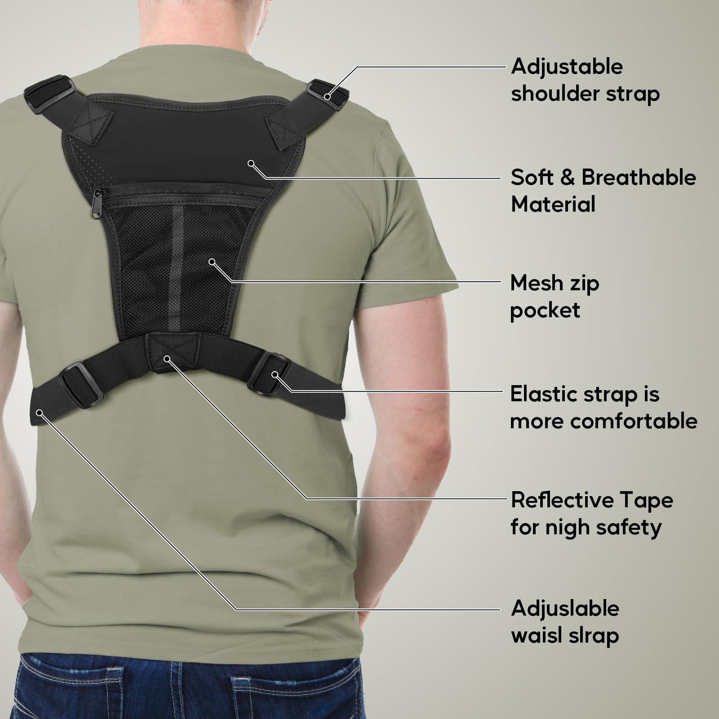 LarKoo Sports Chest Bag & Vest Holster for Men & Women - EDC Pouch Bag Fits Most Pistols, Adjustable IFAK Travel Chest Pack for Running, Hiking, Workouts... (Black)