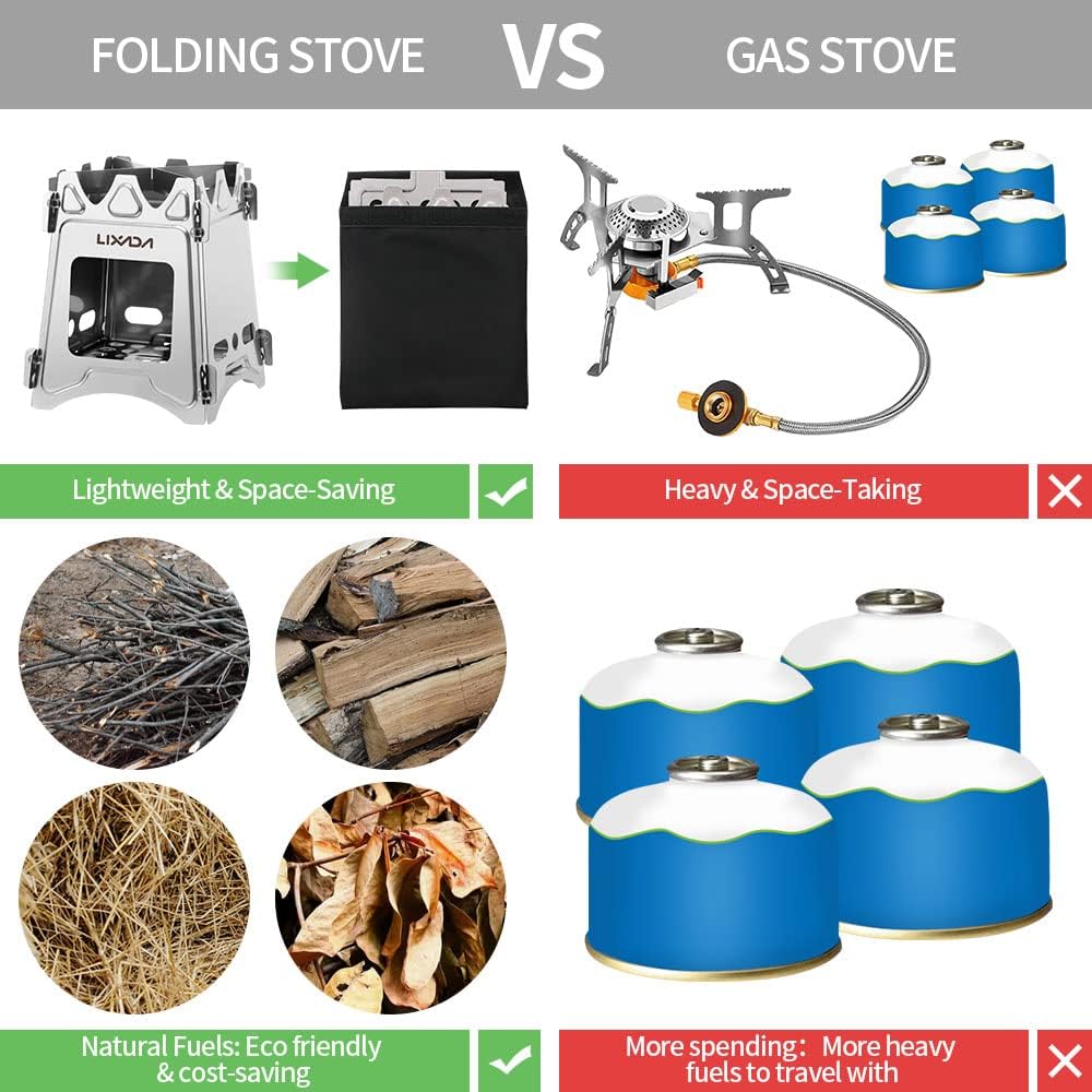 Lixada Camping Wood Stove Folding Lightweight Stainless Steel Wood Burning Stoves Portable Backpacking Stove for Outdoor Camping Hiking Backpacking Picnic Hunting BBQ