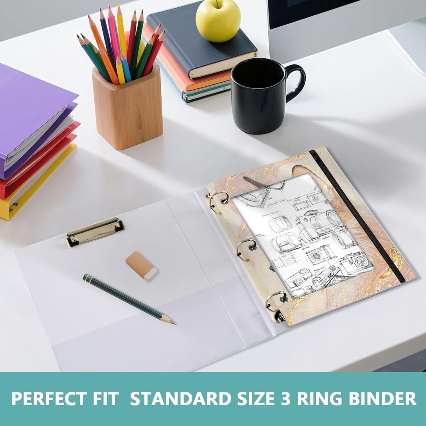 Largemouth Bass Fish 2 Pack 3 Ring Binder Pocket A4 Size Binder Pouches Clear PVC Loose Leaf Folder Sleeves Storage Bags for Files, Documents