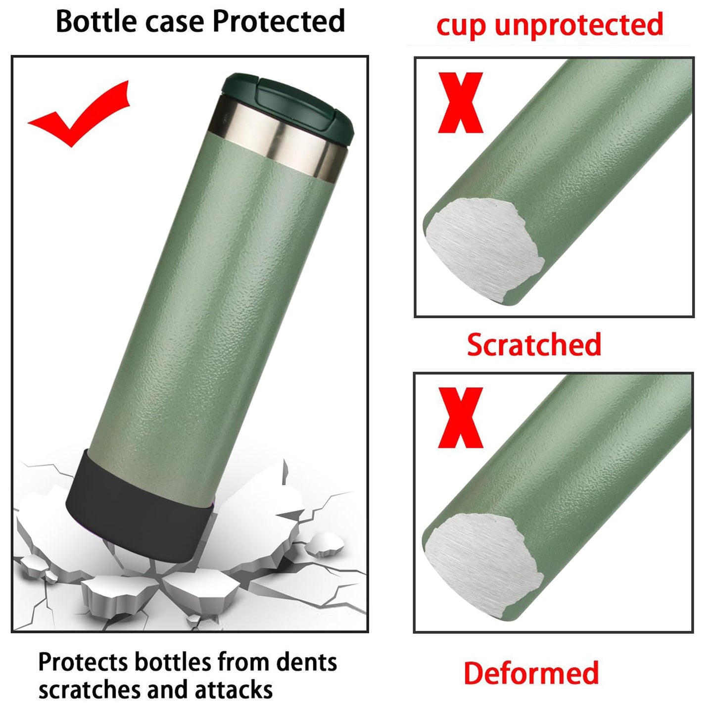 2PCS Silicone Water Bottle Boot for Stanley All Day Slim Bottle 20oz, Anti-Slip Protective Sleeve Bottom Bumper Protector for Stanley AeroLight Transit Bottle (Black)