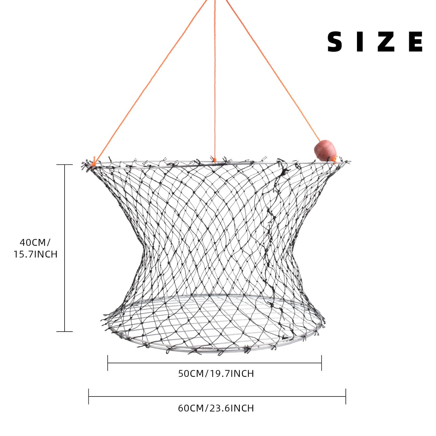 A1FISHER 2 Packs Double Ring Crab Trap Steel Ring Crab Net 24" Top Ring, 20" Bottom Ring with 50' Rope, Bait Bag, Bait Clip, Crab Gauge Measure Kit for Crabbing Dungeness, Rock and Blue Crab