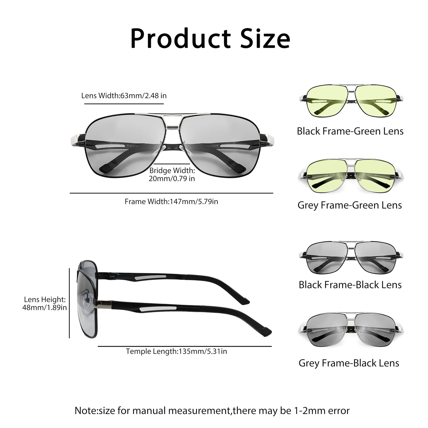 KISSOUL Polarized Photochromic Sports Sunglasses for Men UV-Protection Day & Night Driving Glasses - Al-Mg Metal Ultralight