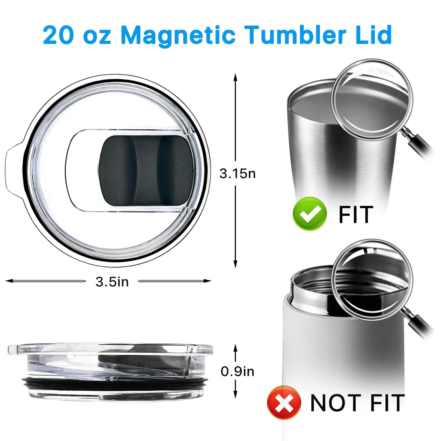 2 Pack 20 oz Tumbler Lid for Yeti Lids with 3 Magnetic Slider Replacement,Replacement Lids Compatible for YETI 20 oz Tumbler, 10/24 oz Mug, 10 oz Lowball