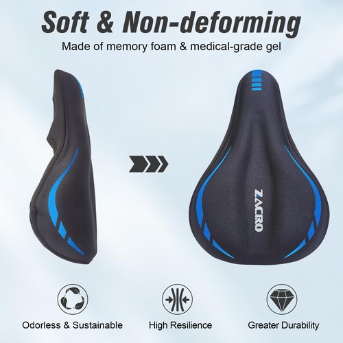 Zacro Bike Seat Cushion - Gel Padded Bike Seat Cover for Men & Women Comfort, Adjustable Velco Secure Bicycle Cushion Saddle, Fit with Peloton Bicycle, Indoor & Outdoor