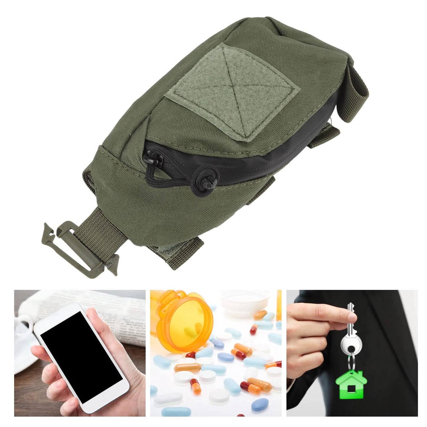 Backpack Shoulder Strap Pouch,Clip On Pouch Attachment Bag Accessory Clip Sundries Pocket Smartphone Pack Case Phone Holder(ArmyGreen)