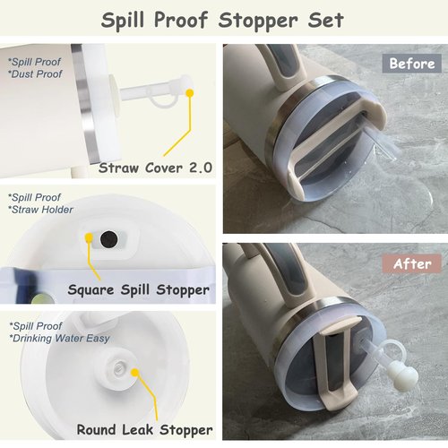Stanley Cup Accessories Set,Including 2 Pcs 0.4in Straw Cover, 1 Silicone Spill-Proof Stopper Set of 3, 1 Cute Flower Handle Charm, 1 Silicone Boot Fits Stanley 40&30 Oz Tumbler (Cream)