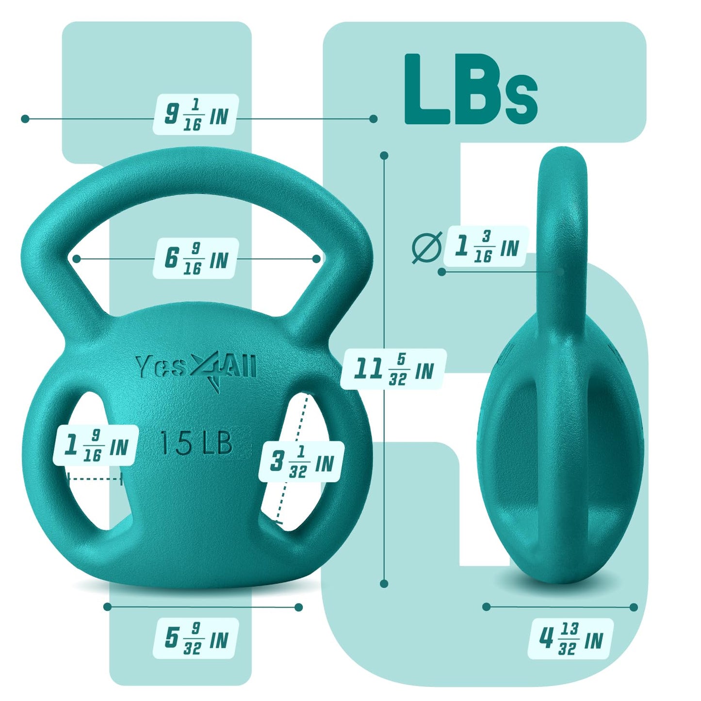Yes4All Kettlebell 10&15lb Weight with Wide Multigrip Handle for Dumbbell Weights Exercises, Full Body Workout Equipment - 15lbs - Green