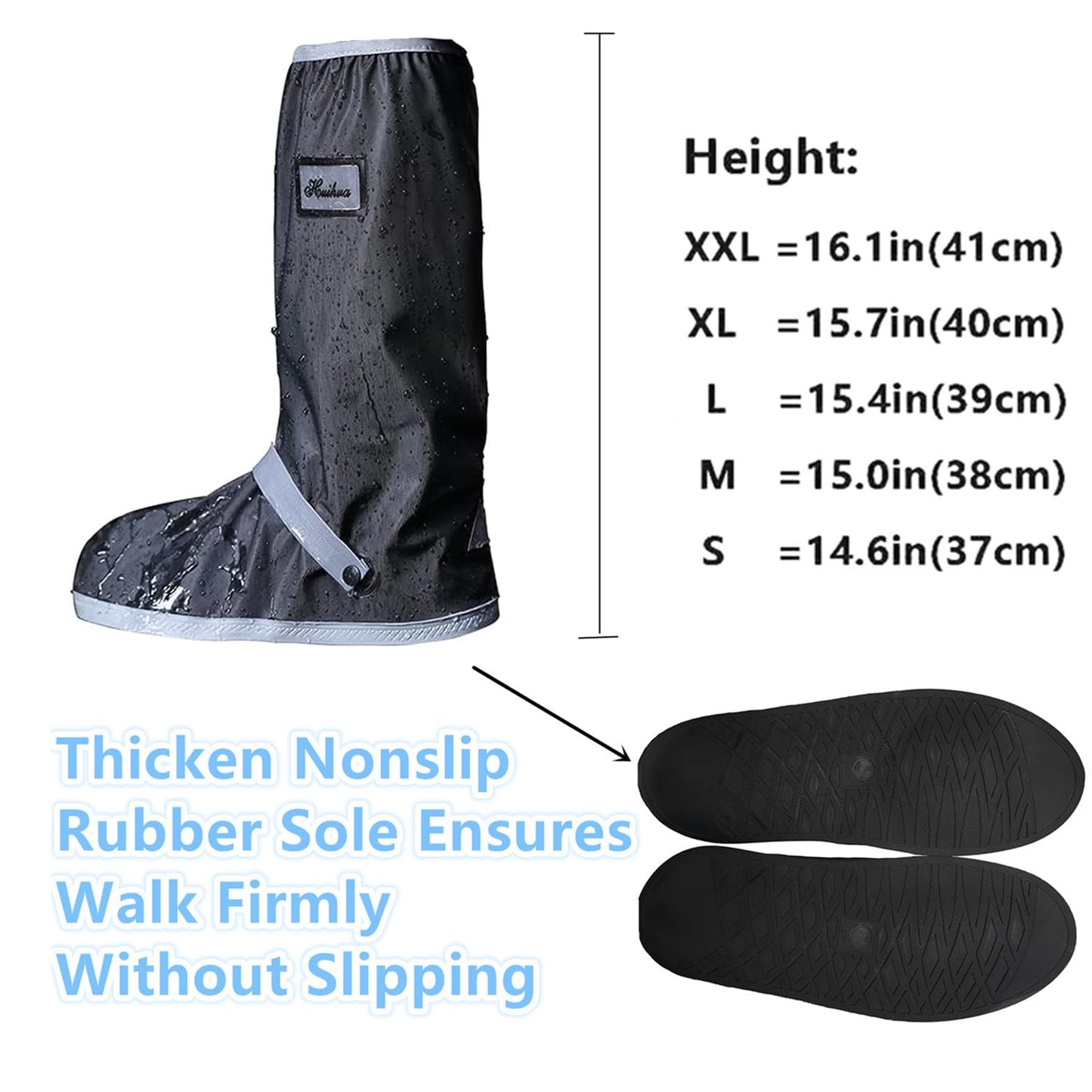 E KAINI Waterproof Rain Boot Shoe Covers with Reflector,Anti-Snow Rain Gear Reusable Galoshes for Men and Women,Foldable Rain Boot with Zipper, Non-Slip (Blcak+Grey, M)