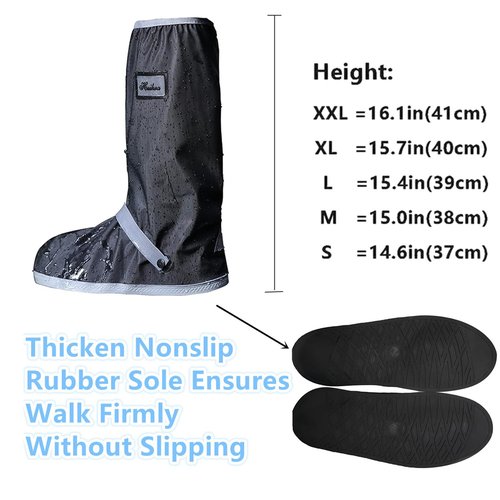E KAINI Waterproof Rain Boot Shoe Covers with Reflector,Anti-Snow Rain Gear Reusable Galoshes for Men and Women,Foldable Rain Boot with Zipper, Non-Slip (Blcak+Grey, M)