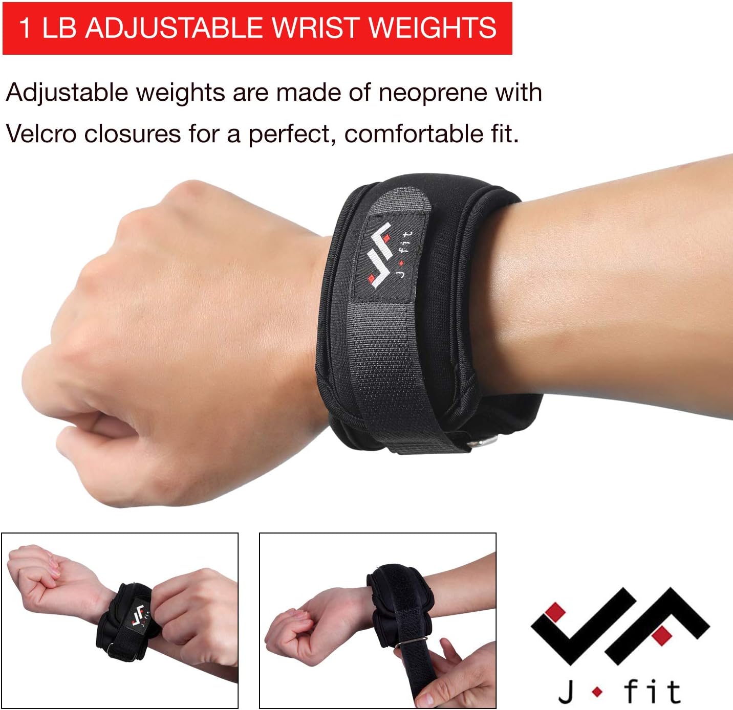JFIT Wrist Weight Pair – Set of 2, Wrist Straps for Fitness, Walking, Workout – Multiple Size and Weight Options – Comfortable, Breathable, Moisture Absorbent Weight Straps for Men and Women