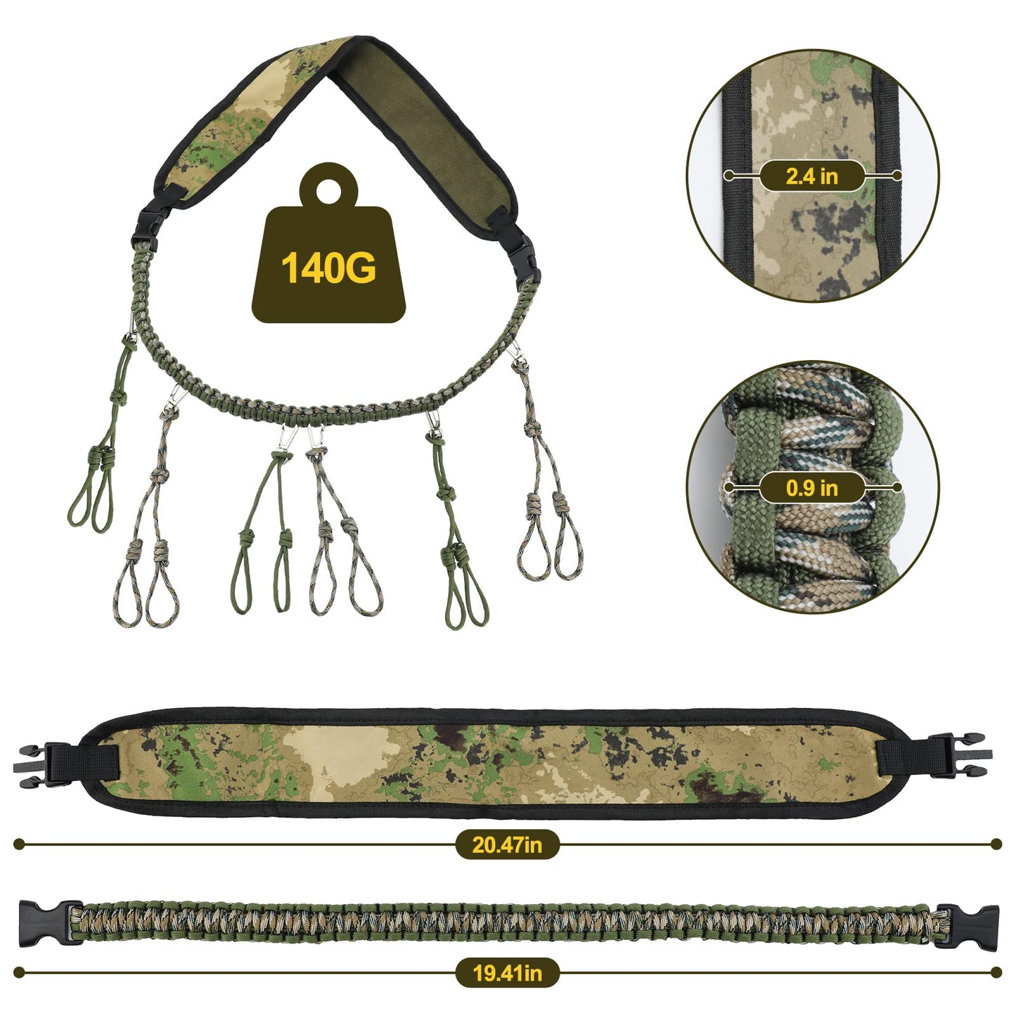 iHoven Military Grade Duck Call Lanyard - 550LB Paracord with 12 Adjustable Loops for Goose Calls, Predator Calls, Deer Calls & Dog Whistles | Perfect Hunting Accessory