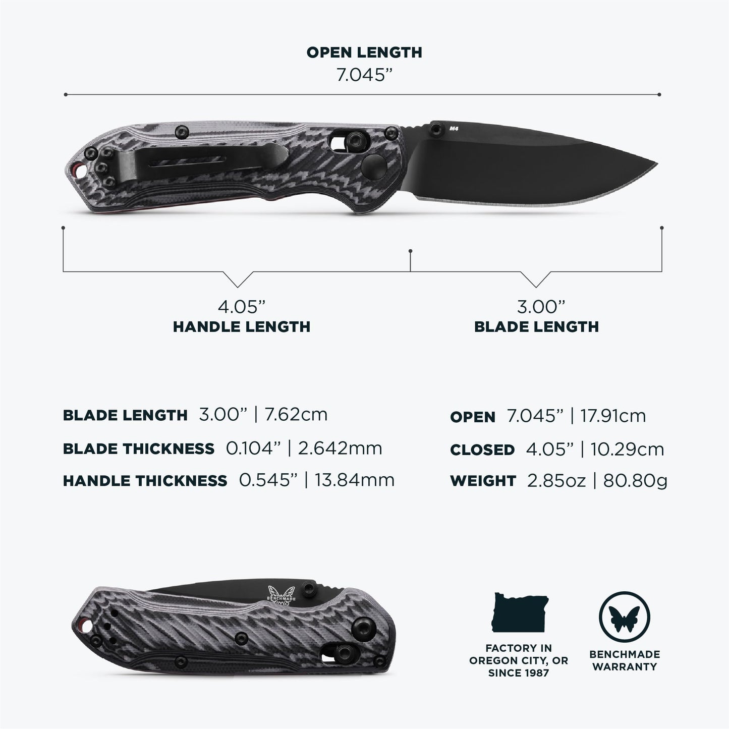 Benchmade - Mini Freek 565BK-2 EDC Knife with Gray/Black G10 Handle (565BK-2)
